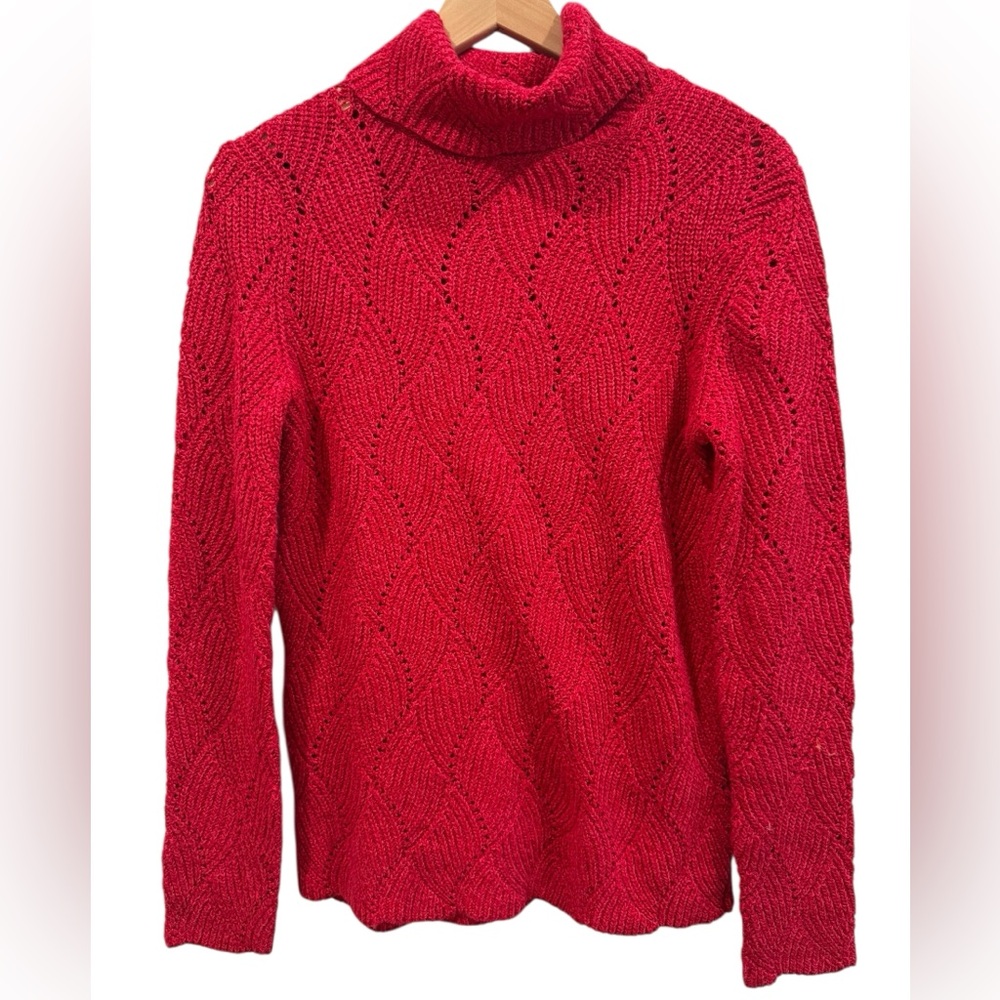 Sundance Magenta Cotton Silk Blend Turtleneck Knit‎ Patterned Sweater- Medium